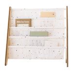 3 Sprouts Recycled Fabric Kids Bookshelf – 4-Tier Sling Book Rack Storage - Kids Room Book Shelves, Nursery, Playroom, Classroom - Bookcase Display Shelf for Toddler, Children Age 3+ - Terrazzo Cream