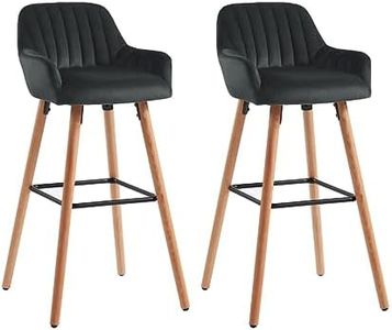 Vente-unique - Lote de 2 taburetes de Bar Eleana - Terciopelo y Metal con Efecto amaderado - Negro