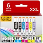 Sutuink 280XXL 281XXL PGI-280 CLI-281 Compatible Ink Cartridge Replacement for Canon 280 281 Ink to use with PIXMA TS8322 TS8300 TS8222 TS8100 TS8200 TS9100 TS8320 TS8220 TS9120 TS8120 (6 Value Pack)