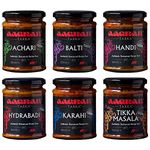 Aagrah Tarka Indian Curry Cooking Sauce - 6-Pack Mixed Selection - Karahi, Achari, Hydrabadi, Balti, Tikka Masala, Handi - Authentic Restaurant Recipes - 6 x 270g - Each Jar Serves 3-4