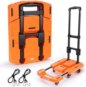Voipvvii Folding Hand Truck500lbs, Portable Heavy Duty Dolly Cart, 6 Wheels Collapsible Luggage Cart with 2 Elastic Ropes - Compact Trolley Cart for Easy Moving - Ideal Hand Cart for Travel and More