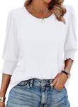 XIEERDUO Blouses for Women Dressy Casual 3/4 Length Sleeve Womens Tops White Tops for Women XXL