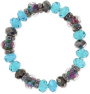 1928 Jewelry Women's Crystal & Pink Flower Beaded Stretch Bracelet, Medium, Metal, crystal
