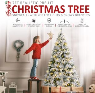 VeryMerry 7FT Pre-Lit Snowy Christmas Tree – Artificial Holiday Decor