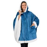 PAVILIA Angel Wrap Hooded Blanket, Sherpa Lined Wearable Blanket Women, Cozy Poncho Wrap Throw for Adult, Plush Warm Cape Shawl with Pockets Hood, Gift for Wife Mother, Turquoise Sea Blue