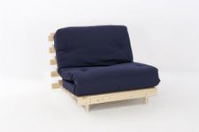 Comfy Living 3ft LUXURY Single (90cm) Wooden Futon Set with PREMIUM LUXURY Navy Mattress