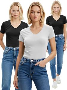 Emmalise Women's Short Sleeve T Shirt V Neck Tee Value Set (3Pk, 2 Black, 1 White, 3XL)