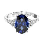 CLARA 925 Sterling Silver Royal Blue Oval Ring with Adjustable Band | Rhodium Plated, Swiss Zirconia | Gift for Women & Girls