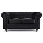 Bravich Velvet Chesterfield Sofa- Black. 2 Seater Settee, Soft Plush Fabric Couch. Living Room Furniture, Easy Clean. 2 Seater- 160cm x 90cm x 78cm