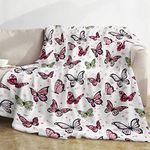 Butterfly Throw Blanket, Pink Fleece Blanket Throw Butterfly with Flower Printed, Soft Cozy Fluffy Fuzzy Flannel Blankets for Girls Kids Teen Women Birthday Gifts, Home Sofa Couch Bed Decor, 130x152cm