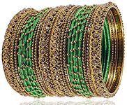 NMII Non Precious Metal and Thread With Zircon Gemstone Bangle Set For Women/Girls, Pack Of 20 Bangles (2.6_Inch, Tgreen)