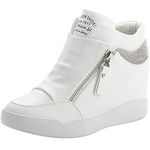 rismart Women's Wedge Platform Bootie Stylish Trainers Shoes SN15018(White,6 UK)