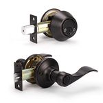 Exterior Door Knob with Deadbolt, Solid Steel Entry Door Handle Set with Deadbolt and Lever for Entrance, Oil Rubbed Bronze (Keyed Alike)