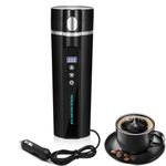 24V/12V Travel Electric Kettle for Car/Truck, ONEVER 450ml Car Kettle Electric Vehicle Heated Water Cup with LCD Display, Temperature Control Portable Coffee Tea Cup-Black