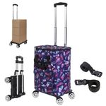 Grocery Cart with 4 Spinner Wheels,Removable Bag Trolley,Heavy Duty Shopping Hand Truck,Foldable Utility Cart for Office,Kitchen,Shopping, Camping, Travel