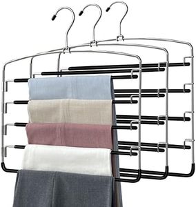 Pants Hangers 3 Pieces,5 Tier Closet Organizers and Storage Clothes Hangers,Hangers Space Saving with Swing Arm,Multiple Metal Hangers Clothes Organization for Pants Trousers Jeans Leggings Slacks