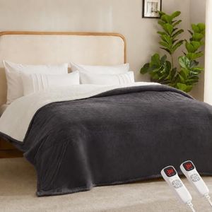 BEARKISS Electric Heated Blanket,90"x100" Heating King Flannel London Grey