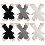 6 Pairs Unisex Half Finger Gloves Warm Stretchy Knit Fingerless Gloves 8.6 Inches Soft Gloves for Women Men (Black, White, Light Gray)