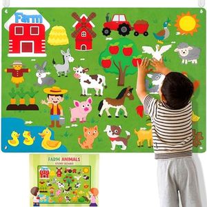 WATINC - Farm Animal Felt Story Chart Set 38 Pcs Preschool Design Farmer Barn Domestic Livestock Early Learning Interactive Game for