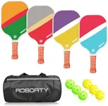 AOBORTY Pickleball Paddles 4 Pack - Light Graphite Premium Rackets Fiber Face Pickleball Set with 6 Outdoor Indoor Balls Including Portable Carry Bag, 2 Pickleball Ball Retriever Picker Upper