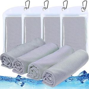 4 Pack Cooling Towels, 100x30cm Microfiber Cooling Towels for Neck and Face, Soft Breathable Sports Towels with Waterproof Bag & Carabiner, Sweat Towels for Running, Yoga, Travel, Climb (Grey)