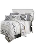 HiEnd Accents Free Spirit Bohemian Bedding Set (Gray/White), Twin, 3 PC