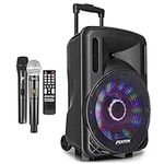 Fenton FT12LED 700W Large Portable Speaker, Bluetooth Portable PA Speaker with Two Wireless Microphones, Ideal Portable Speaker System for Events and Parties, Bluetooth Technology for Streaming