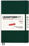 LEUCHTTURM1917 367572 Monthly Planner & Notebook Paperback (B6+) 2024, 16 Months, Soft Cover, Forest Green, German