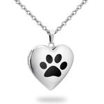 PHOCKSIN Silver Heart Locket Necklace Dog Paw Print Photo Lockets for Women In Memorial for Best Dog Cat Friends