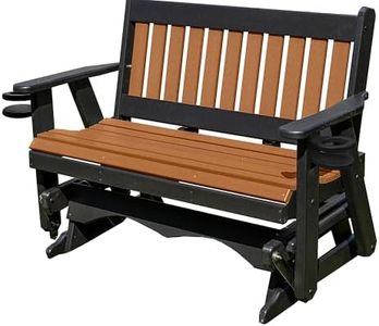 Ecommersify Inc 5FT Amish Glider Handmade in USA Poly Lumber Wood Mission Porch Glider with Cupholders HeavyDuty Everlasting PolyTuf HDPE No Wood fibers and 1000 lbs Limit,Stainless Steel Hardware