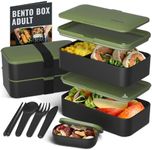 Bentoheaven Premium Bento Box Adult Lunch Box with Compartments for Women & Men, Set of Utensil & Chopsticks & Dip Container, Cute Japanese Kids Bento Lunch Box, Microwavable (Olive Garden)