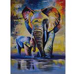 5D Diamond Painting Kits, Colorful Elephant Family River Animals WOWDECOR Full Drill DIY Diamond Art Cross Stitch Paint by Numbers