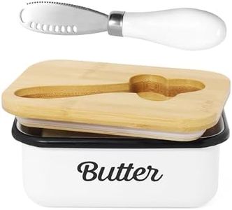 Butter Dish with Lid for Countertop, AISBUGUR Metal Butter Keeper, Includes Stainless Steel Multipurpose Butter Knife, Large Silicone-Enhanced Butter Container, Perfect Kitchen Gift - White