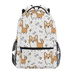 QMIN Backpack Corgi Dog Animal Bones Pattern School Bookbag Travel College Daypack Laptop Zipper Hiking Camping Shoulder Bag Organizer for Boys Girls Women Men