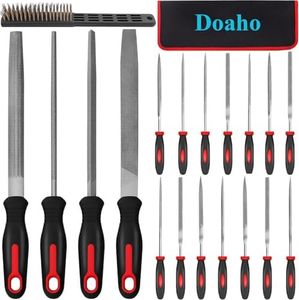 19Pcs Metal File Set,Files Tool Kit for Woodworking with Needle File,Flat,Round,Half-Round,Triangle Shapes,Brush & Carry Case for Sharpening,Wood and Steel Deburring,Craft