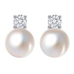 HIGHSPARK 925 Silver Solitaire Pearl Earrings | 92.5 Sterling Silver & Brilliant Lustre Pearls | Lovely Gift for Women & Girls - Pearl CZ 001