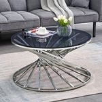 JaHECOME Modern Design Coffee Table Sofa Side Table End Table Stainless Steel with Light Grey Tempered Glass Living room (Silver Coffee Table)