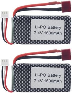 Fytoo 2PCS 7.4V 1600mah T-Head high-Rate Lithium Battery for 9125 25-DJ02 S920 S921 1:10 high-Speed Off-Road Vehicle