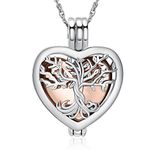 shajwo Heart Cremation Urn Ashes Necklace for Women Men Tree of Life Cremation Ash Pendant Loved One Memorial Jewelry,Rose Gold