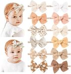 Niceye Baby Girl Bows and Headbands, 12 Packs of Stretchy Nylon Hairbands Hair Bows for Newborns, Infants, Toddlers - Handmade Baby Hair Accessories for Girls