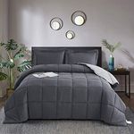 HIG 3pc Down Alternative Comforter Set All Season Reversible Comforter with Two Shams - Quilted Duvet Insert with Corner Tabs, Box Stitched, Hypoallergenic and Fluffy (Full/Queen, Gray)