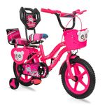 HI-Fast 14 inch Kids Cycle for Boys & Girls 2 to 5 Years with Back Seat & Training Wheels (95% Assembled), (Pink),Rigid