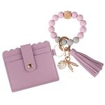 Guran Wristlet Wallet Bracelet Keychain,Card Holder Purse Tassel Keychain Bangle Key Ring for Women Girls, Purple, 14cm, Unique