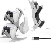 PS5 Controller Charging Station, Playstation 5 Charger 2 Hours Quick Charge LED for Sony Dualsense Controller Console, PS5 Charger Accessories with Controller Headset Holder, Type-C Cable