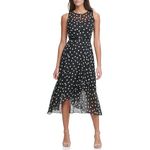 Tommy Hilfiger Women's Sleeveless Keyhole Dot Print Chiffon Dress, Black/Ivory, 14