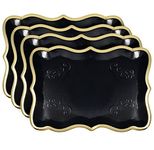 Gift Boutique 10 Black Rectangle Trays with Gold Rim Border for Dessert Display Table Parties 9" X 13" Disposable Paper Cardboard for Platters Cupcake Displays Birthday Party Weddings Food Safe