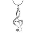 Spinningdaisy Silver Plated Crystal Treble Clef Necklace (Clear Crystals) by SpinningDaisy