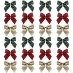 Mini Christmas Bow Decorations, 24 Pcs Colorful Satin Ribbon Christmas Bows Small Gift Wrapping Bow for Christmas Tree Decoration, Gift Wrapping, DIY Crafts (3 Colors)