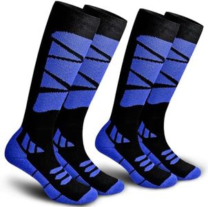 IRAMY Merino Wool Thermal Knee High Warm Socks Men Women 2 Packs For Winter Skiing Snowboarding Hunting Cold Weather, Bright Blue, Large