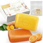 Kojic Acid Soap (2 Pack), Turmeric Soap Bar & Orange, Japanese Kojic Soap, Kojic Acid and Turmeric Soap with Hyaluronic Acid, Turmeric Kojic Acid Soap, Turmeric and Kojic Soap Bar